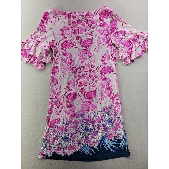 Lilly Pulitzer Women's XS Lula Dress Coral Reef Tint Flamingle Engineered - Picture 7 of 9